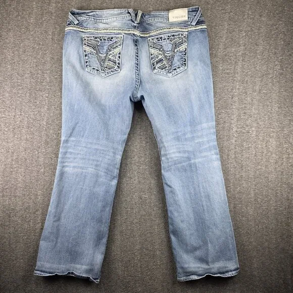 VIGOSS Bootcut Jeans Womens 24 24x33 Blue Light Wash Embellished Chelsea - Picture 2 of 10